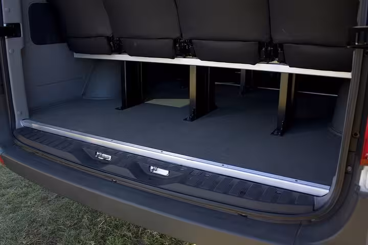 Spacious luggage compartment of a private shuttle, ideal for secure transport from Rio de Janeiro to Buzios.