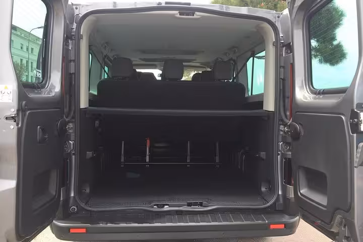 Large luggage trunk in private transfer van Marseille to Lyon, ideal for airport pickup with suitcases