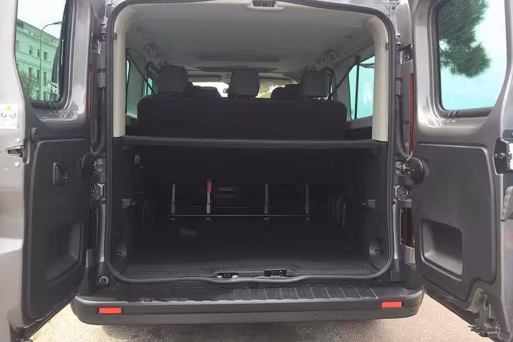 Large luggage trunk in private transfer van for Marseille to Nîmes, perfect for airport and station pickups