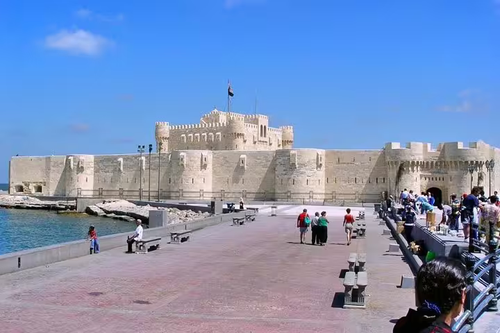 Qaitbay Citadel waterfront promenade in Alexandria, Egypt, visited on private day tour from Cairo to Alexandria