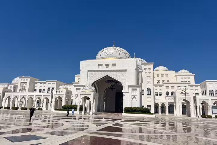 Qasr Al Watan presidential palace exterior in Abu Dhabi, key stop on city tour with Grand Mosque entry