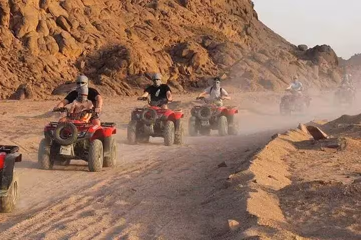 Group quad biking through Sinai desert trails from Sharm El Sheikh, Super Safari ATV adventure tour