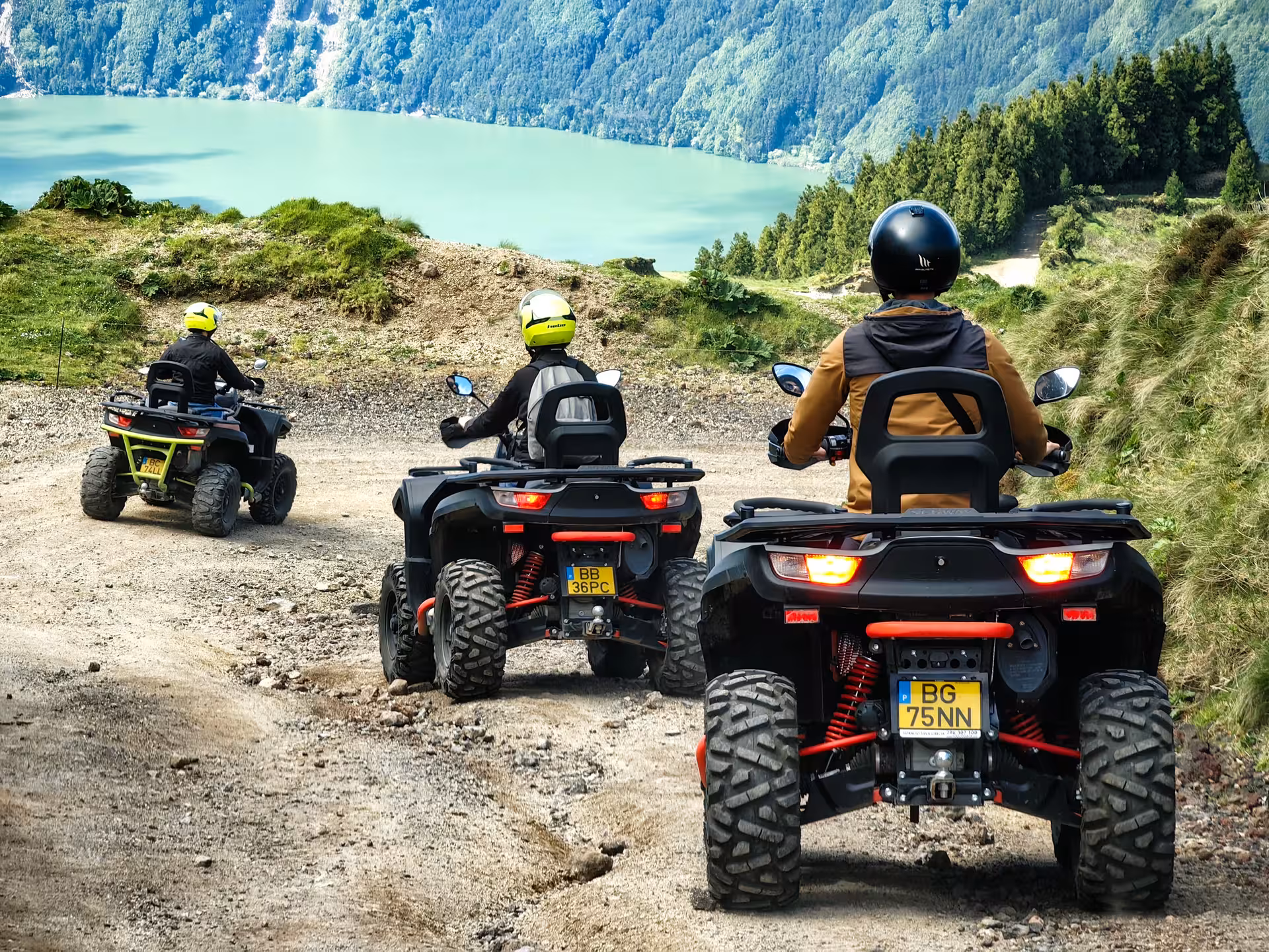 Group riding quads above Sete Cidades lake on Half-day Quad Tour Seven Cities, São Miguel Azores
