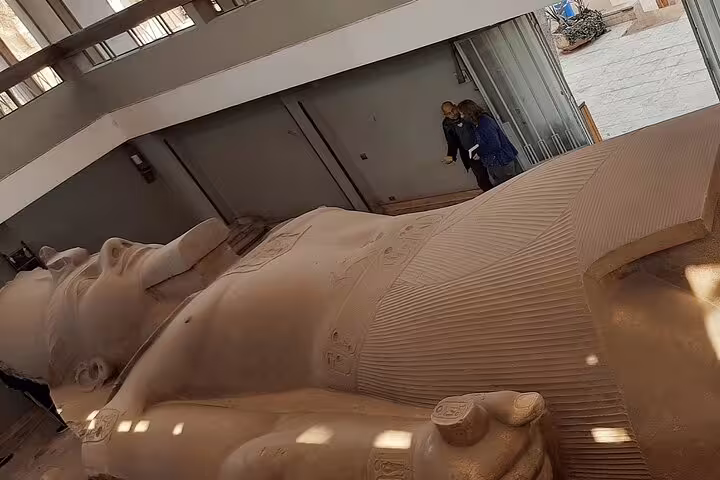 Colossal Ramses II statue at Memphis open-air museum, included in private 3-day Cairo Giza Alexandria tour