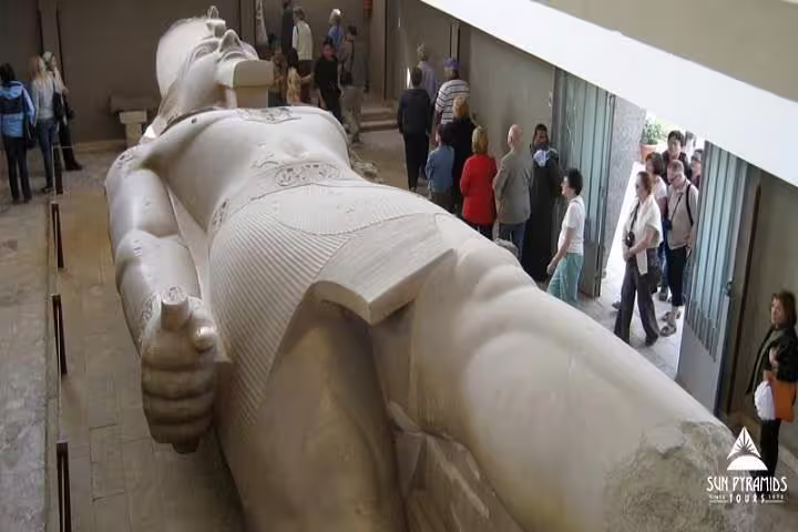 Colossal Ramses II statue at Memphis open-air museum, key sight on Dahshur Pyramid and Memphis City tour