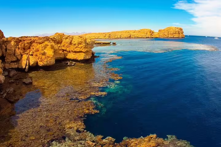 Rocky coral reef shoreline in Ras Mohammed National Park on a half-day bus excursion from Sharm El Sheikh