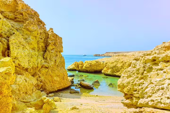 Rocky Ras Mohammed National Park lagoon on a half-day bus tour from Sharm El Sheikh, Red Sea views