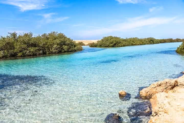 Crystal-clear lagoon at Ras Mohammed National Park on a half-day bus tour from Sharm El Sheikh