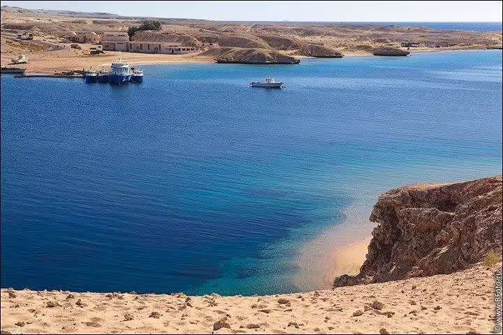 Panoramic view of Ras Mohammed National Park lagoon and Red Sea coastline, Sharm El Sheikh bus day trip