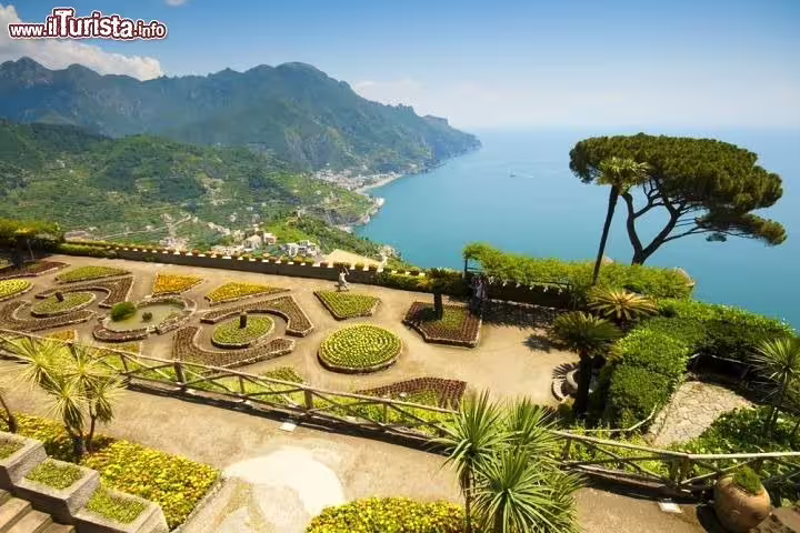 Terraced gardens in Ravello overlooking the turquoise Amalfi Coast, a highlight of a private full day Amalfi Coast tour