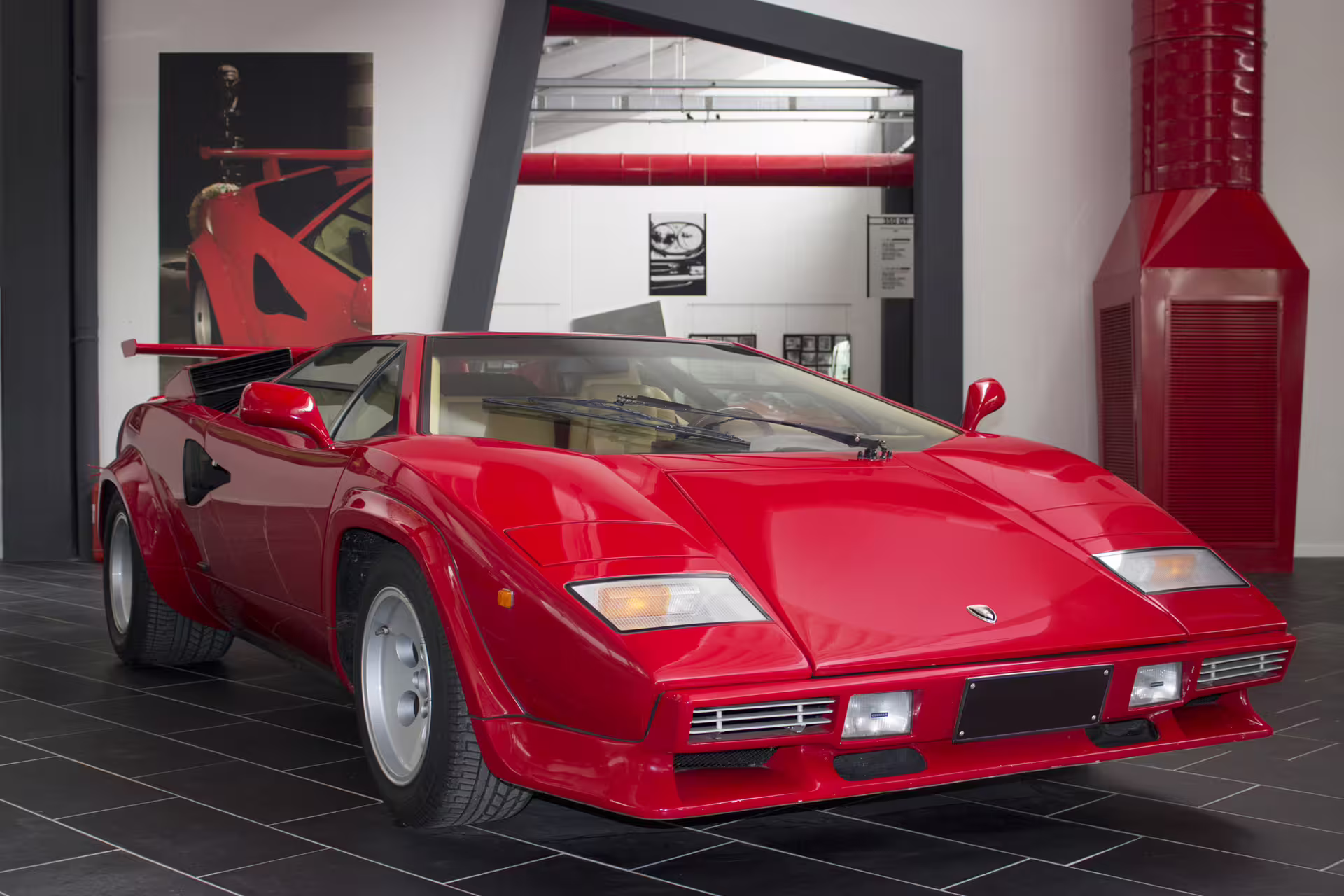 Red Lamborghini Countach on display at the Ferruccio Lamborghini Museum near Bologna, entry ticket visit