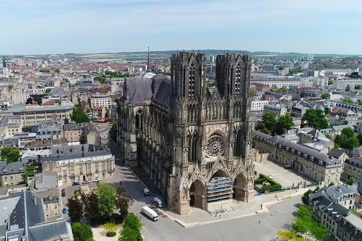 Aerial view of Reims Cathedral on a private day trip from Paris to Reims and the Champagne Region