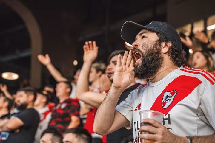 River Plate fan chanting in the stands at El Monumental in Buenos Aires on a local matchday tour