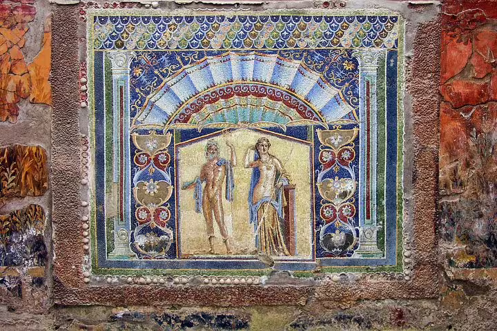 Ancient Roman mosaic artwork in Herculaneum, highlight of VIP small-group Pompeii and Herculaneum tour