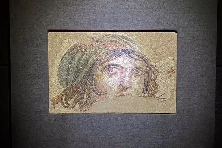 Ancient Roman mosaic portrait displayed in a Turkish museum, included on 10-day private Turkey tour itinerary