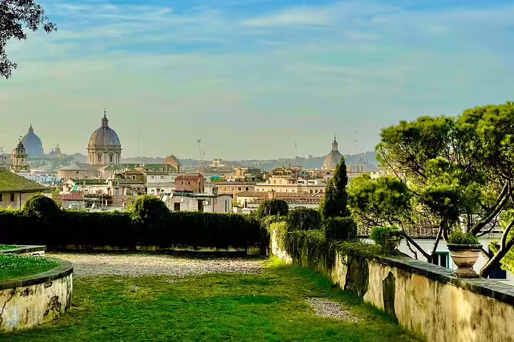 Panoramic view of Rome’s historic skyline and domes from Capitoline Hill terrace on a private Capitoline Museums guided tour