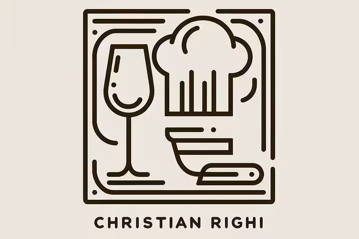 Logo featuring a wine glass and chef's hat, representing a culinary experience in Rome's cooking class.