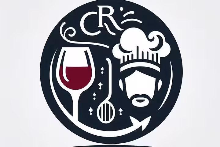 Stylized logo with a wine glass and chef's silhouette for a Rome cooking class experience.