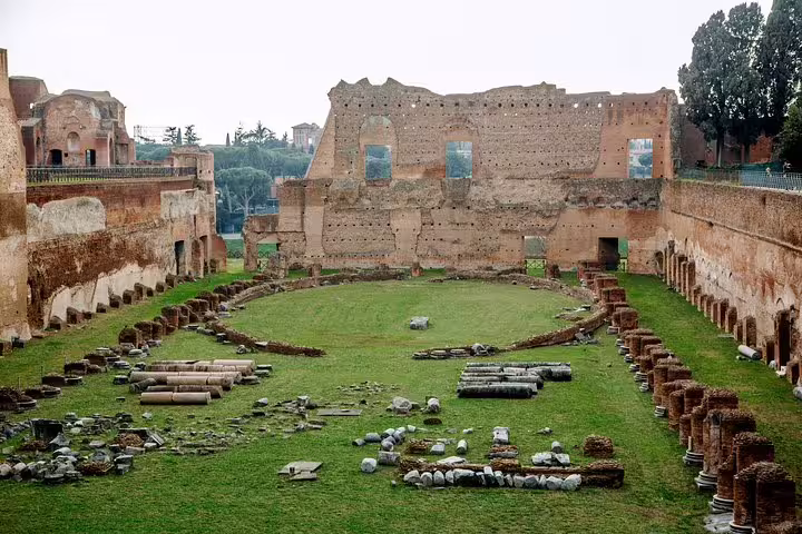 Ancient Roman ruins at Palatine Hill, showcasing historical architecture and archaeological wonders on a Private Rome Kickstart Tour.