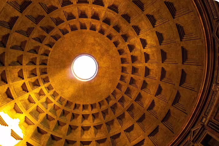 Iconic Pantheon dome oculus interior golden ceiling detail explored on Rome self-guided audio scavenger hunt tour