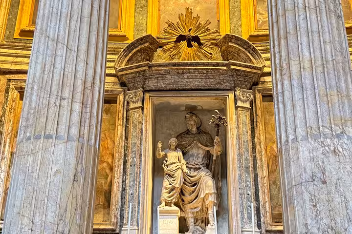 Stunning sculpture displayed within the Pantheon, highlighting the detailed artistry of Roman history.
