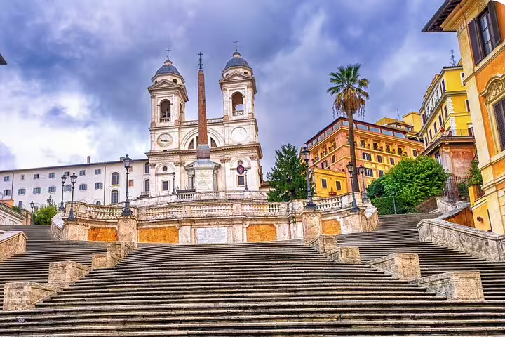 Iconic Spanish Steps with Trinità dei Monti church in Rome self guided audio scavenger hunt tour