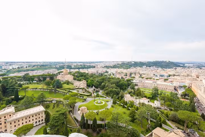 Panoramic view of Rome from Vatican City gardens, ideal for a walking tour with hosted Vatican access