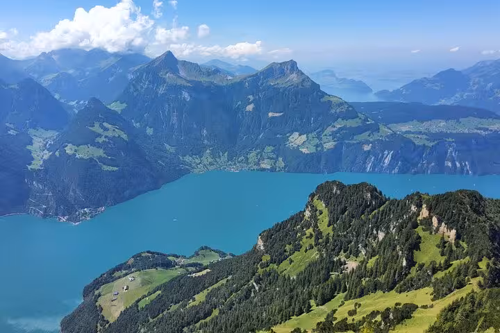 Rophaien summit panorama above Lake Lucerne, Swiss Alps view on Zurich day trip with cable car and hike