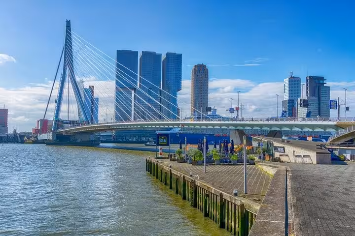 Rotterdam Erasmus Bridge and skyline on the Famous Holland tour from Amsterdam to The Hague, Delft and Kinderdijk