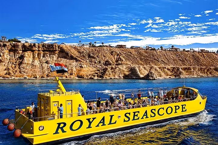 Royal Sea Scope semi submarine in Sharm El-Sheikh with passengers, Red Sea coral viewing tour with transfer