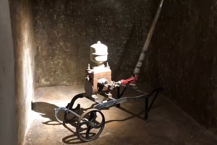 Vintage wine equipment displayed in a cellar, highlighting the traditional winemaking methods on the Rueda tour.