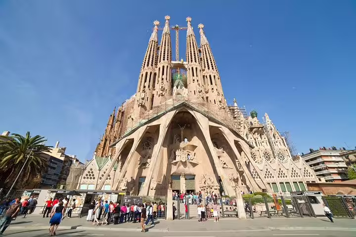 Stunning view of La Sagrada Familia in Barcelona, featured in our tour with Montserrat and convenient hotel or port pickup.