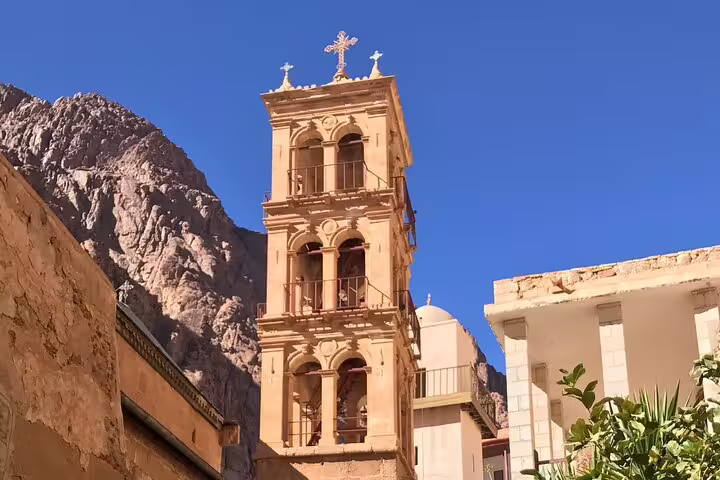 Saint Catherine Monastery bell tower in Sinai, highlight of private tour from Taba to Moses Mountain