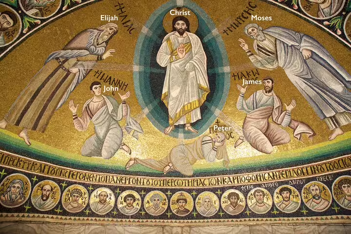 Byzantine mosaic of Christ and saints inside Saint Catherine’s Monastery, Sinai day trip from Sharm El Sheikh