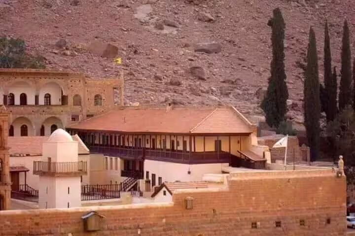 Saint Catherine’s Monastery exterior in Sinai mountains, stop on Sharm El Sheikh to Dahab day tour