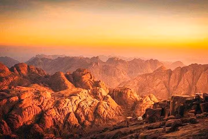 Sunrise over Sinai mountains near Saint Catherine Monastery, scenic stop on Dahab day tour from Sharm