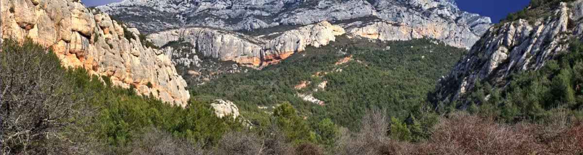 Panoramic view of Sainte-Victoire mountain valley on an e-bike tour near Aix-en-Provence, Provence