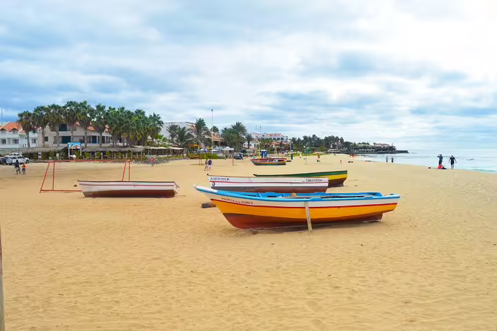 Plane on Sal Island airport runway at sunset, starting point for private transfer to Murdeira hotels in Cape Verde