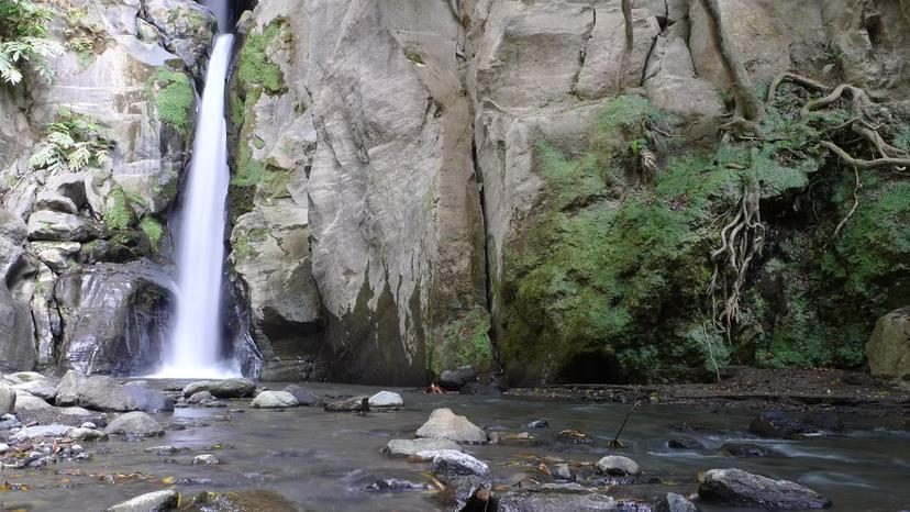 Salto do Cabrito waterfall in Ribeira Grande canyon, São Miguel, a scenic spot on half-day canyoning tour