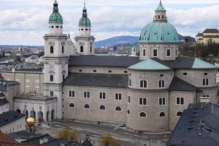 Salzburg Cathedral and DomQuartier rooftops, iconic landmark on a private Salzburg day trip from Vienna