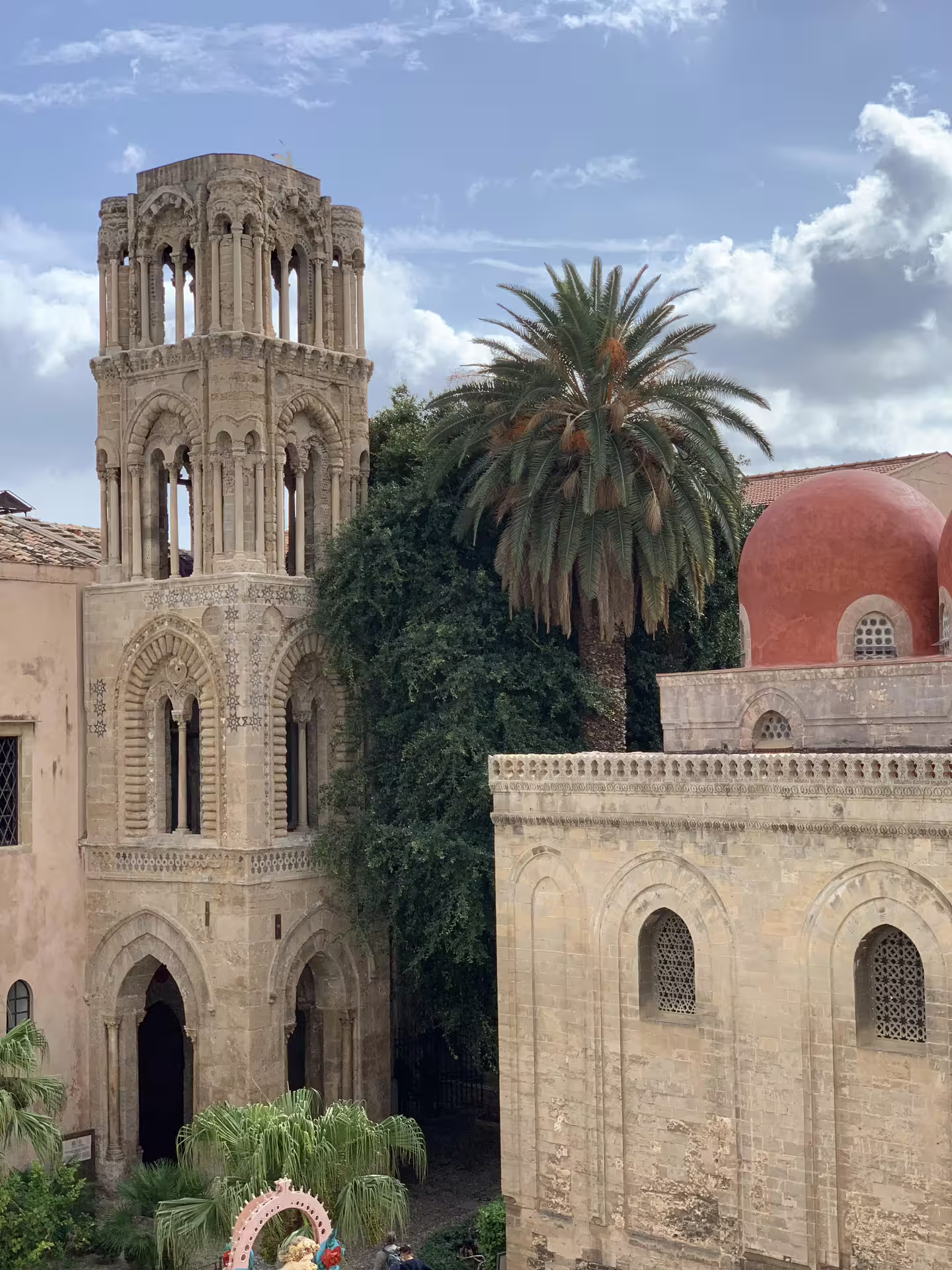 Arab-Norman bell tower and domes of San Cataldo church in Palermo seen on a Monreale, Monte Pellegrino and Mondello tour