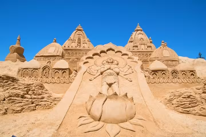Intricate temple sand castle at Sand City Hurghada tour with tickets, private transfer from Hurghada hotel
