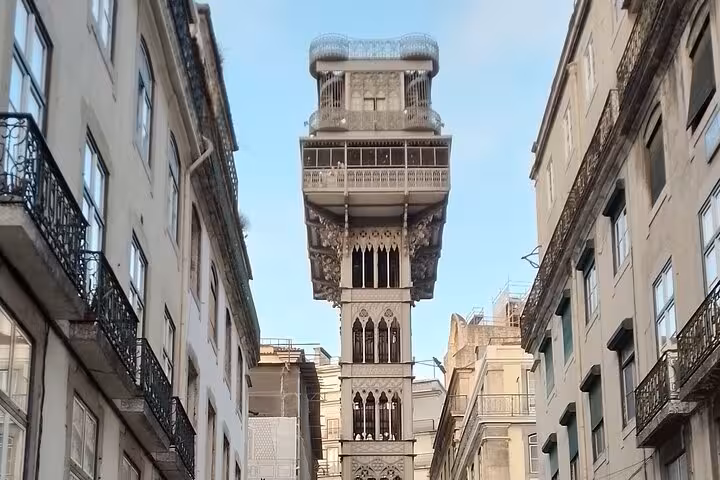 The iconic Santa Justa Lift in Lisbon, a striking example of neo-Gothic architecture connecting city districts.