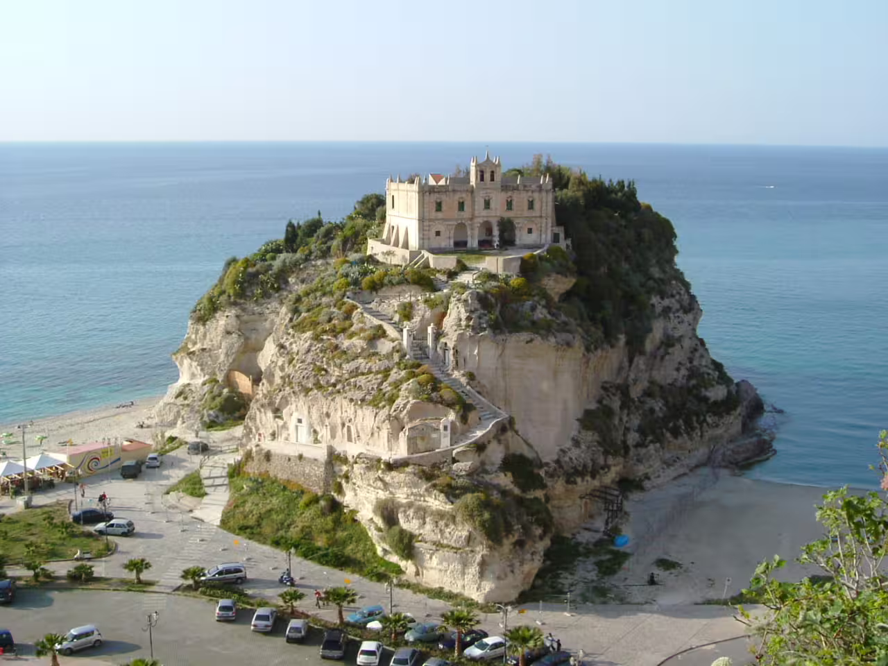 Panoramic view of Santa Maria dell’Isola monastery on the cliff in Tropea, highlight of the Calabria Nature 6 days tour