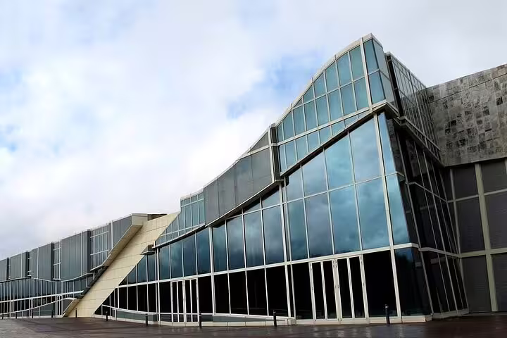 Modern glass architecture in Santiago de Compostela on a private day trip from Porto, Spain highlights