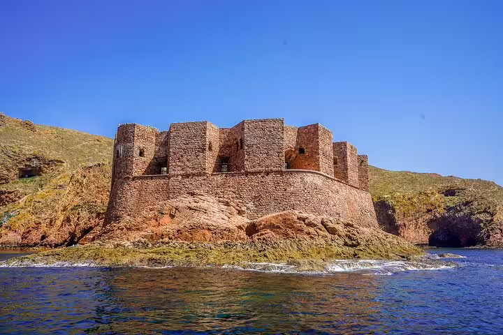 Historic São João Baptista Fort on Berlengas Island surrounded by clear blue waters, perfect for a private day tour from Lisbon.