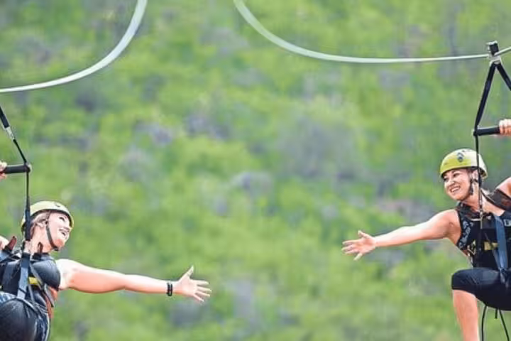 Adventure zipline activity in Sapanca-Abant private tour, travelers soaring over lush forest scenery in Turkey