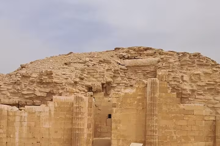 Ancient limestone ruins at Saqqara necropolis near the Step Pyramid, featured on Saqqara & Giza day tour