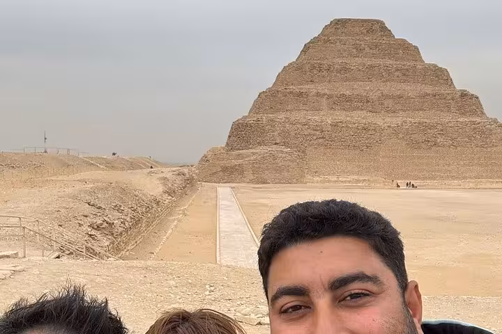 Selfie at Saqqara Step Pyramid viewpoint on private tour from Cairo to Giza Pyramids, Sphinx, Memphis