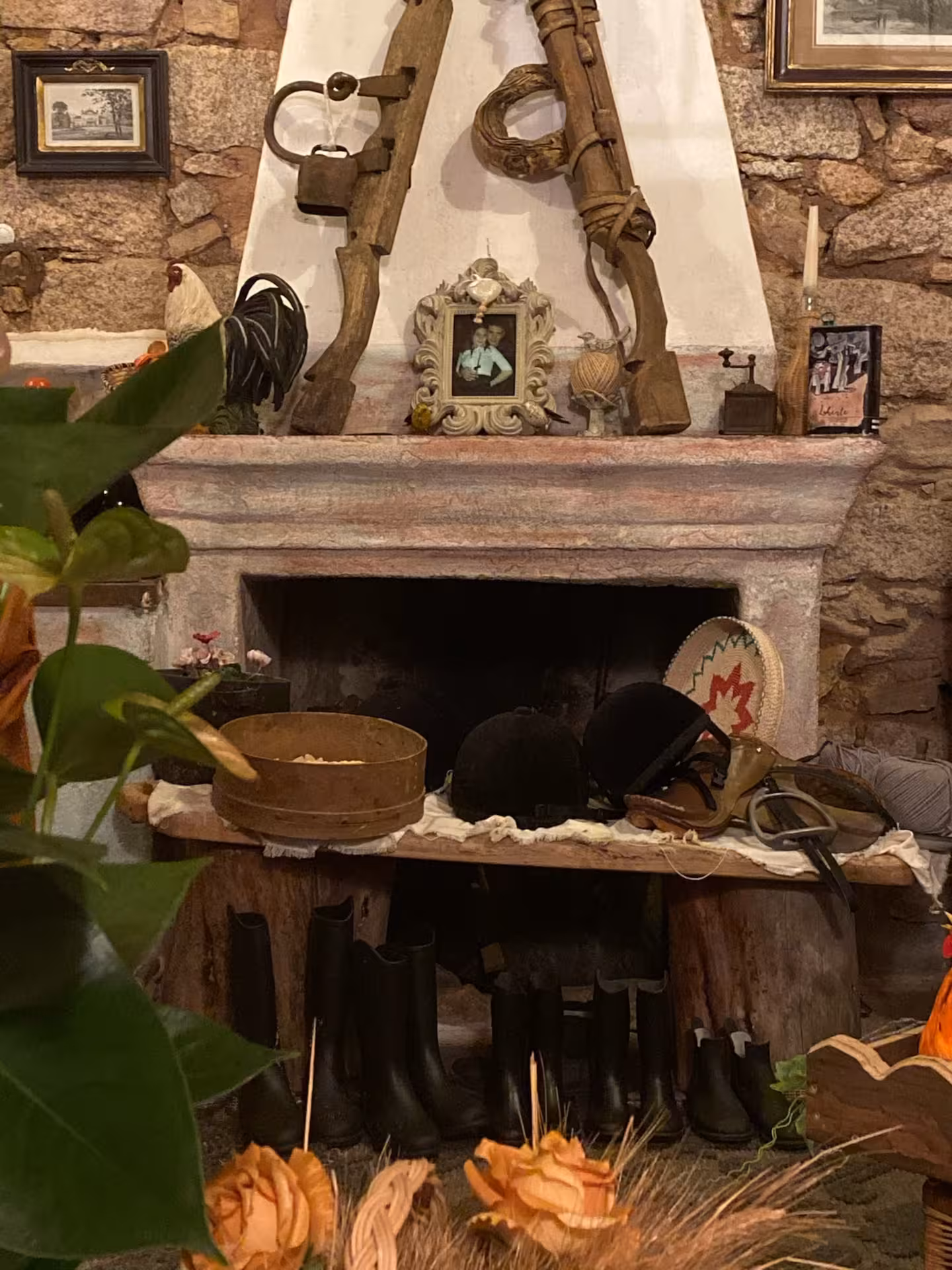 Rustic Sardinian hearth with traditional decor in ancient village setting, Olbia pasta workshop.